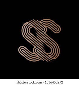 SS monogram.Typographic logo with uppercase double letter s.Lettering icon in modern, geometric, corporate, architectural style isolated on dark background.Type elements overlapped.