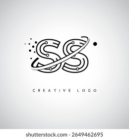 Logotipo do Monograma da Órbita SS - Marca de Letra Mínima Futurista com Linha de Arte Circular, Pontos Inspirados na Tecnologia e Conceito de Movimento Espacial para Identidade de Marca Moderna
