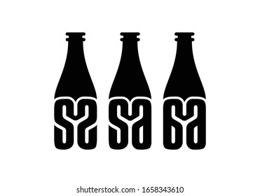 SS, SA, AA letter logo with negative space glass in a bottle. Creative logo template.