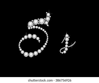 Ss in stunning Diamond Script precious round jewels, isolated on black. Vector EPS-10 file, transparency used. 