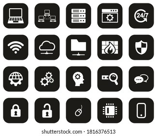 SS System Administrator Icons White On Black Flat Design Set Big
