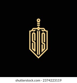SS vintage shield and sword initial logo in high quality professional design that will print well across any print media