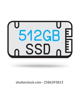 SSD 512GB memory outline icon with shadow on white background