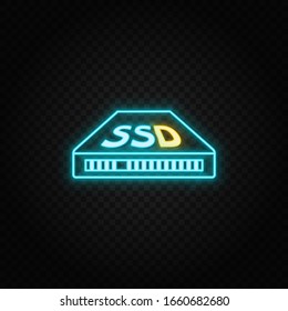 Ssd. Icono vector neón azul y amarillo. Fondo transparente
