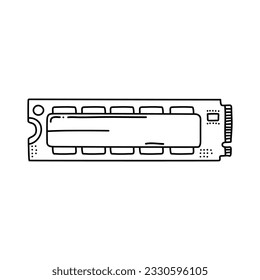 Ilustración de SSD Doodle. ilustración de línea simple de SSD. Icono de componente de equipo personal
