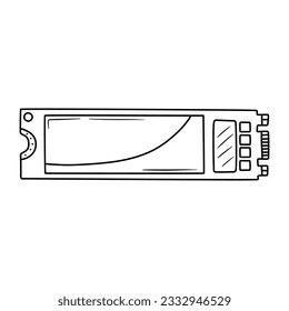 Ilustración de SSD Doodle. ilustración de línea simple de SSD. Icono de componente de equipo personal