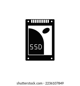 SSD Drive icon in black flat glyph, filled style isolated on white background