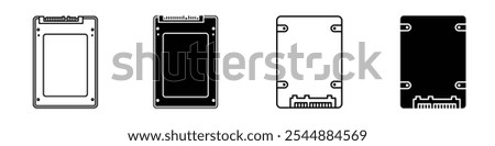 SSD drive icon collection in black and white filled and solid vector style.