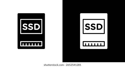 SSD drive icon in flat version on black and white background