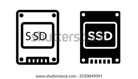 SSD drive Icon set in black filled and line.