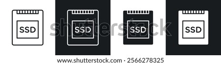 SSD drive icons collection in black filled and line style.