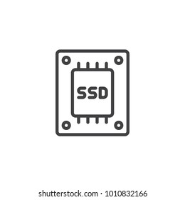 SSD drive line icon, outline vector sign, linear style pictogram isolated on white. Solid state drive symbol, logo illustration. Editable stroke