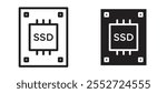 SSD drive vector icon set black filled and outlined style.