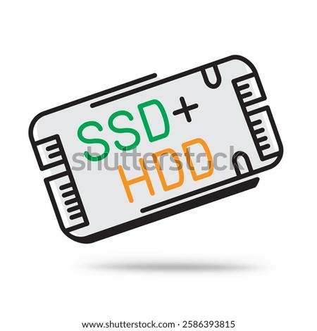 SSD HDD memory outline icon with shadow on white background