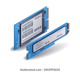 SSD high speed computer ram memory flat isometric 3d illustration