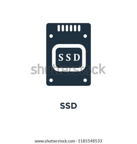 Ssd icon. Black filled vector illustration. Ssd symbol on white background. Can be used in web and mobile.