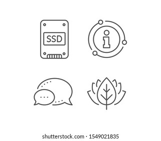 SSD icon. Chat bubble, info sign elements. Solid-state drive sign. Storage disk symbol. Linear sSD outline icon. Information bubble. Vector