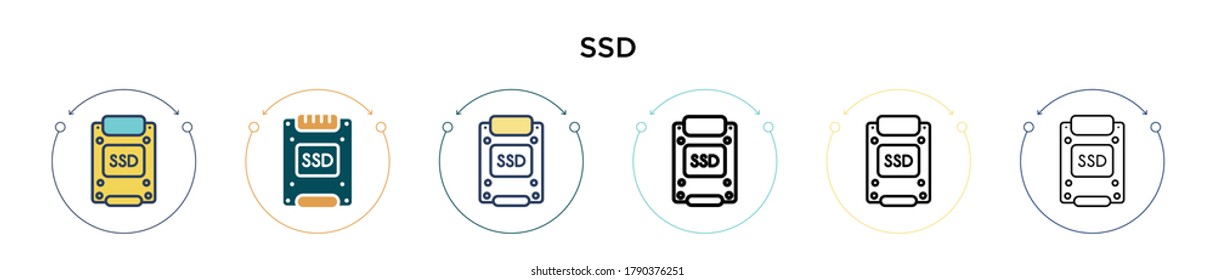 Ssd icon in filled, thin line, outline and stroke style. Vector illustration of two colored and black ssd vector icons designs can be used for mobile, ui, web