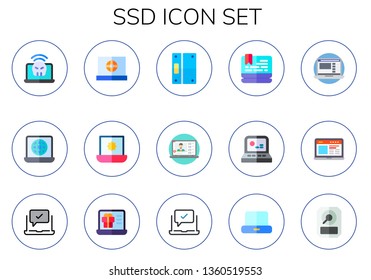 ssd icon set. 15 flat ssd icons.  Simple modern icons about  - laptop, hdd