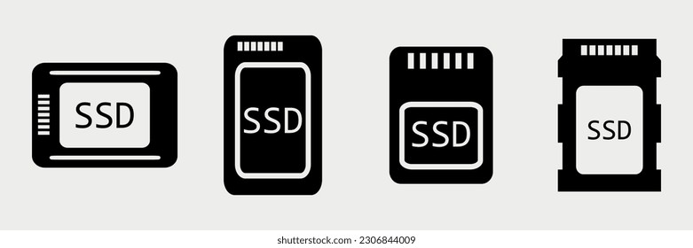 SSD-Symbol. Festkörperlaufwerk-Schild. Speicherscheibensymbol. Qualitätsdesign-Elemente. klassischer Stil. 