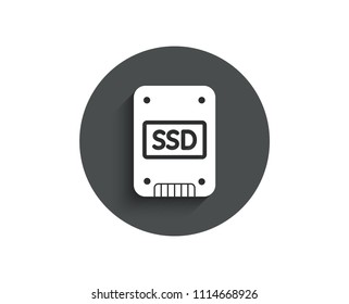 SSD icon. Solid-state drive sign. Storage disk symbol. Circle flat button with shadow. Vector