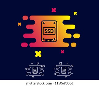 SSD icon. Solid-state drive sign. Storage disk symbol. Gradient banner with line icon. Abstract shape. Vector