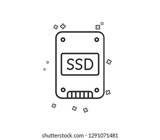 SSD icon. Solid-state drive sign. Storage disk symbol. Geometric shapes. Random cross elements. Linear SSD icon design. Vector