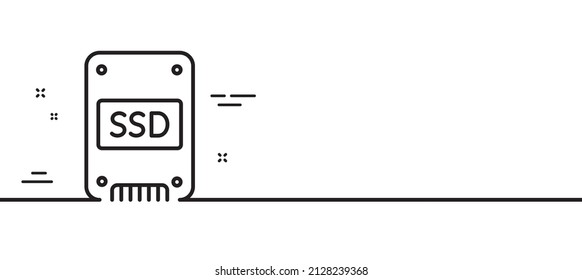 SSD icon. Solid-state drive sign. Storage disk symbol. Minimal line illustration background. SSD line icon pattern banner. White web template concept. Vector