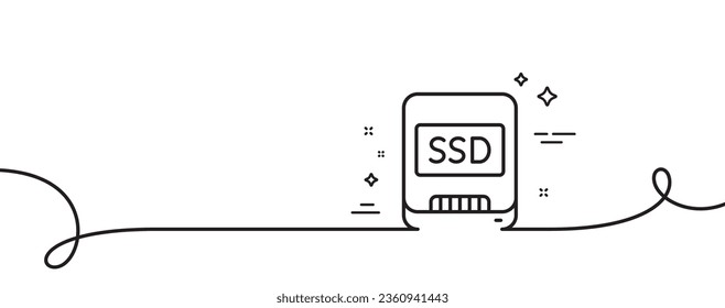 Ssd line icon. Continuous one line with curl. Computer memory component sign. Data storage symbol. Ssd single outline ribbon. Loop curve pattern. Vector