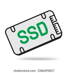 SSD memory outline icon with shadow on white background