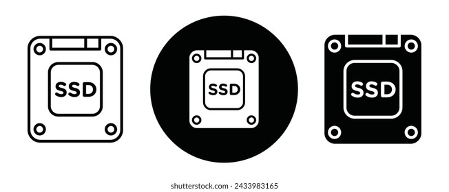 SSD outline icon collection or set. SSD Thin vector line art