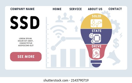 SSD - Solid State Drive acronym. business concept background.  vector illustration concept with keywords and icons. lettering illustration with icons for web banner, flyer, landing pag