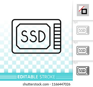 Ssd thin line icon. Outline web sign of hard disk. Drive linear pictogram with different stroke width. Simple vector symbol, transparent background. Ssd memory desk editable stroke icon without fill