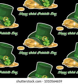 SSeamless canvas for your design. t. Patrick s day green hat with clover. Stock vector.