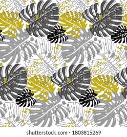 sseamless modern pattern with monstera leaves with tropical leaves silhouettes for textiles and surface design