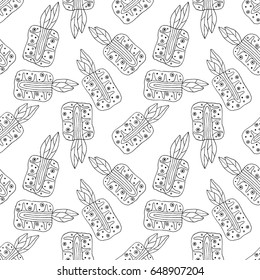 SSeamless vector hand drawn childish pattern with fruits. Cute childlike pineapple with leaves, seeds, drops. Doodle, sketch, cartoon style background. Line drawing Endless repeat swatch