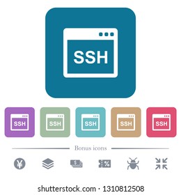 SSH client application white flat icons on color rounded square backgrounds. 6 bonus icons included