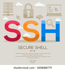 SSH Mean (Secure Shell) Computer And Internet Acronyms ,letters And Icons ,Vector Illustration.
