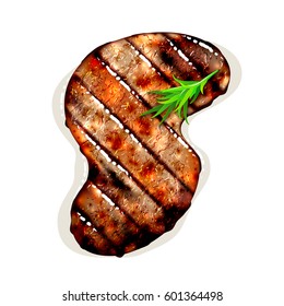 S-shape grilled beef steak with herb spices isolated on white background. Vector illustration