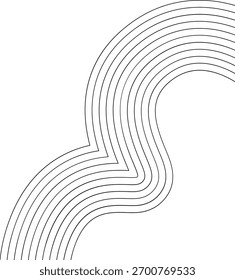 S-shaped abstract monoline pattern, curved flowing stripes, decorative corner element, minimal wave art.