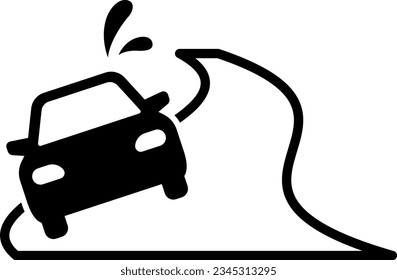 S-shaped curve road and slipping car icon