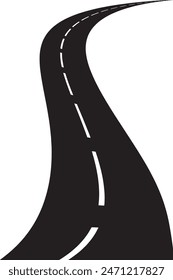 S-shaped curved road with dotted line center lines on white background and isolated