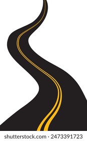 S-shaped curved road with two orange center lines on white background and isolated