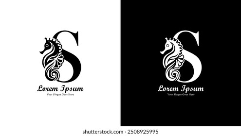 S-shaped logo design combined with seahorses