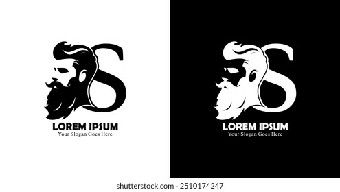 S-shaped logo design combined with the silhouette of a bearded man