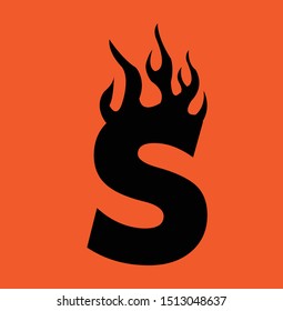 S-shaped logo design on fire, orange background