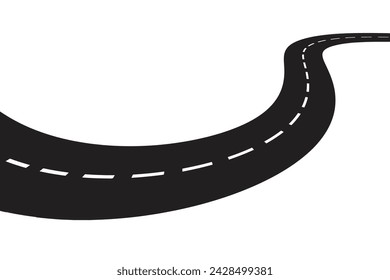 S-shaped road. Perspective. White background. Isolated.