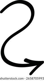 S-shaped twist arrow drawn in freehand style. Symbolizes flexibility, redirection, or decision points. The arrow curves smoothly before pointing to the right