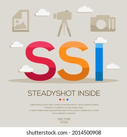 SSI mean (Steady Shot INSIDE) photography abbreviations ,letters and icons ,Vector illustration.
