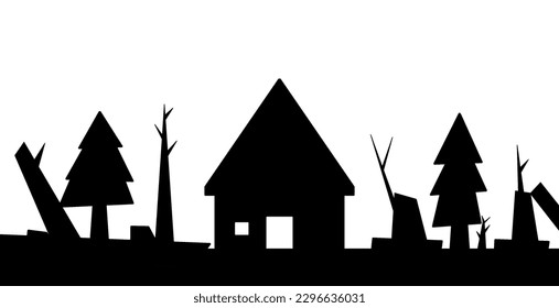 SSilhouettes of dense forests and mountains against a backdrop of white and dead trees